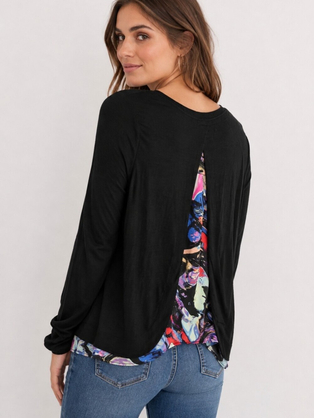 Anthropologie Moth Black Layered Open Back Sweater Multi-color